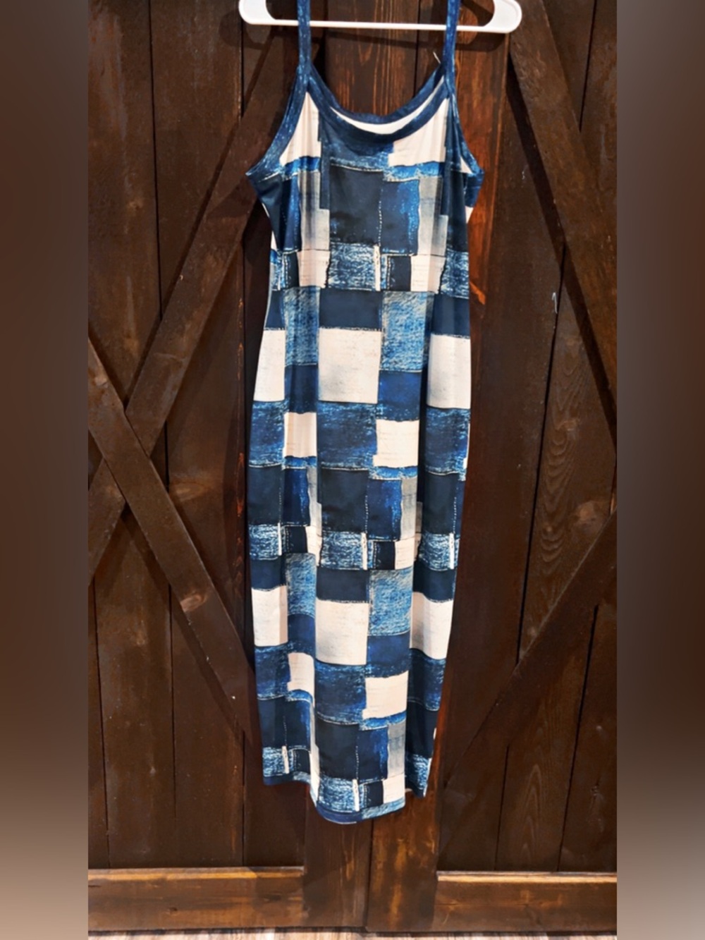 Blue & White Geometric Maxi Dress